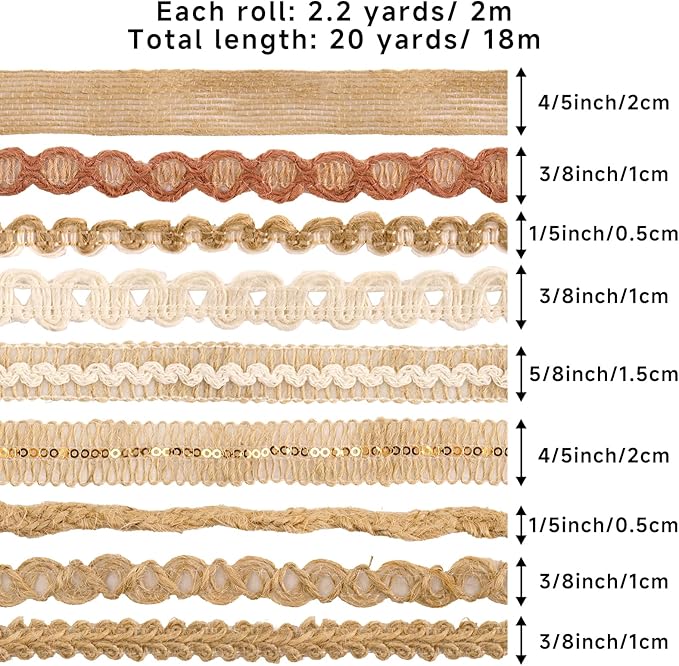 KINGLAKE 9 Rolls Burlap Lace Ribbon - Natural Jute Ribbon Boho Ribbons Rustic Ribbons for DIY Crafts Gift Wrapping Party Wedding Decorations and Sewing