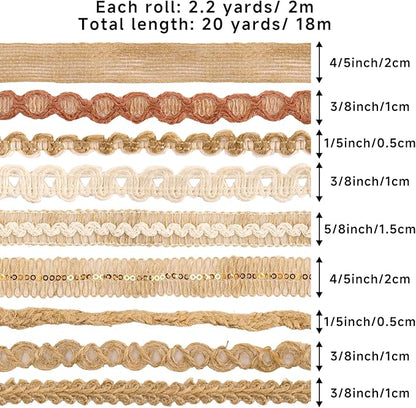 KINGLAKE 9 Rolls Burlap Lace Ribbon - Natural Jute Ribbon Boho Ribbons Rustic Ribbons for DIY Crafts Gift Wrapping Party Wedding Decorations and Sewing