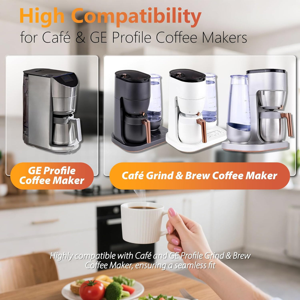 Coffee Maker Water Filter Replacement - Compatible with Cafe & GE Profile Grind & Brew Coffee Makers, Lasts 6-12 Months, Reduces Chlorine, Impurities & Odors (6)