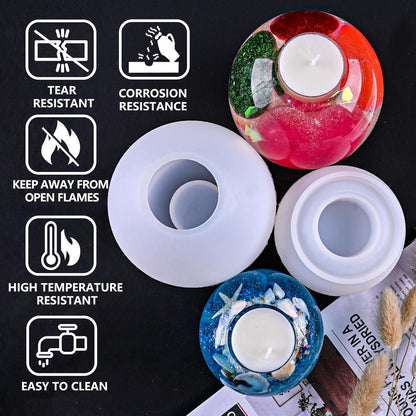 2 Pcs Tealight Candle Holder Resin Molds, Set of Large + Small Sphere Candlestick Silicone Molds for DIY Round Crystals Ball Candle Vessels Craft