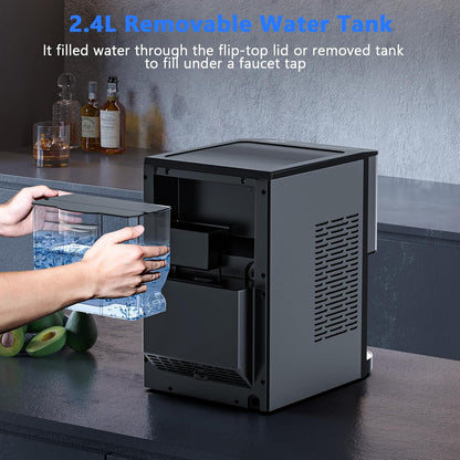 Nugget Ice Makers Countertop, Pebble Ice Maker Machine with Dispenser 44lbs/24H, Soft Chewable Pellet Ice Machine, 3.3lbs Ice Storage, Self-Cleaning Ice Maker for Home/Kitchen/Party/Office, Black