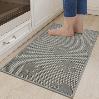 Kitchen Mats for Floor, Super Absorbent Kitchen Rugs Non Slip Washable, Rubber Backing Soft Woven Linen Embroidery Runner Rug, Standing Mat Kitchen Sink Mat, Easy to Clean, Gray 17x30