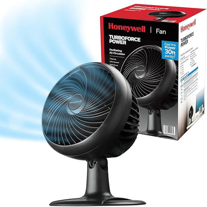 Honeywell Fan, Turbo Force Oscillating Table Fan with 3 Speeds, Air Circulator for Bedroom, Black, HT-906