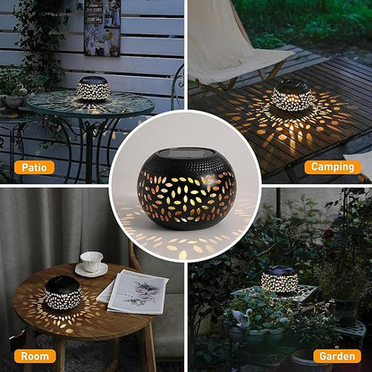 Solar Table Lanterns Outdoor Waterproof LED Lamp Black- 2 Pack, Solar Powered Decorative Lantern for Indoor Desk Bedroom Patio Garden Pathway Yard