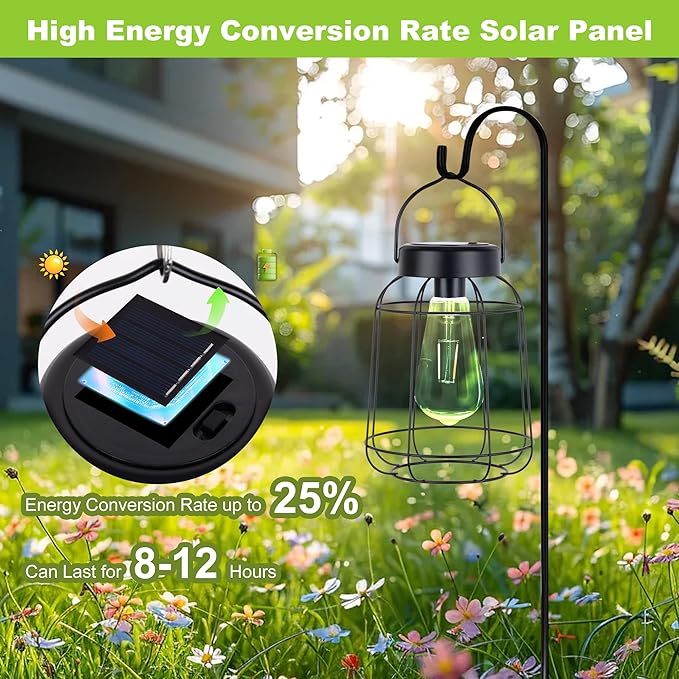 2 Pack Solar Lanterns Outdoor with LED Bulbs Hanging Lights for Outside Waterproof Solar Powered Lanterns for Table Patio Porch Graden and Pathway