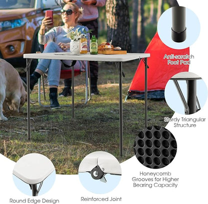 Goplus 34" Square Folding Card Table, Portable Plastic Utility Folding Tables with Collapsible Legs & Carrying Handle, Indoor Outdoor for Picnic, Party, Dining, Camping, BBQ, White