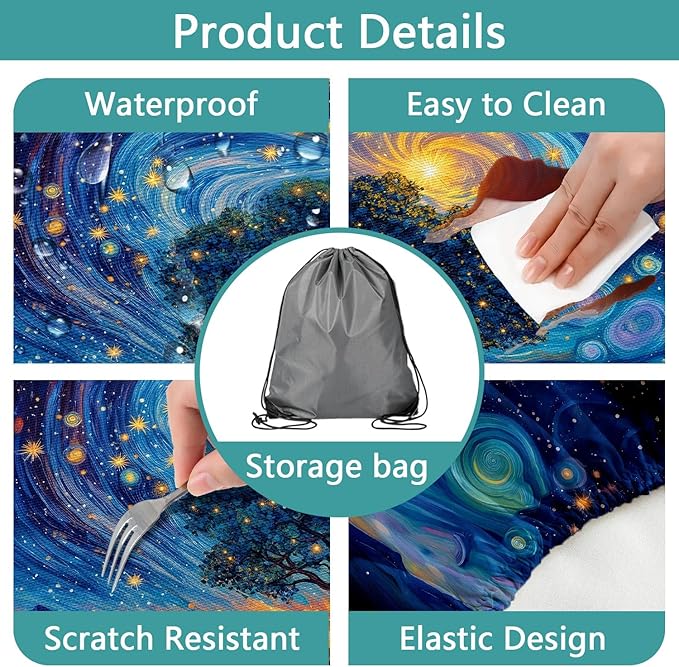 Piano Keyboard Picnic Table Cover with Bench Covers, Camping Essentials, Whirlpool Star Tree Flower Waterproof Windproof, Fitted Tablecloth Cover with Elastic Edge for Outdoor Garden 3 PCS 30x60 Inch