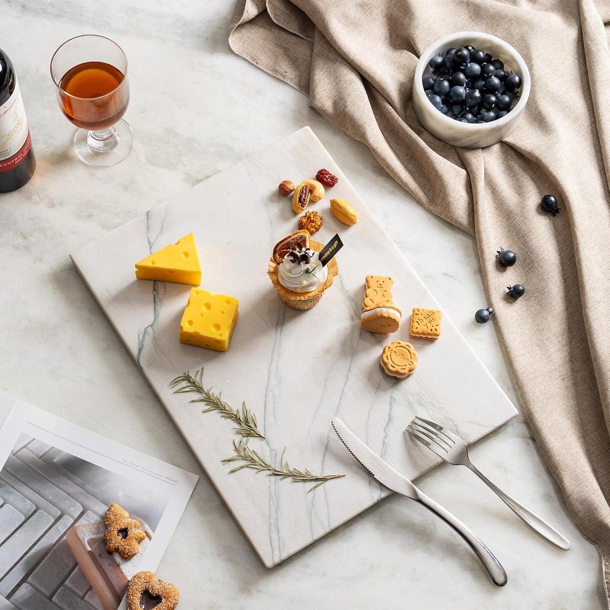 Koville Marble Pastry Board Cutting Boards for Kitchen Counter, 16" x 12" Natural White Marble Cutting Board Cheese Board, Stone Charcuterie Slab
