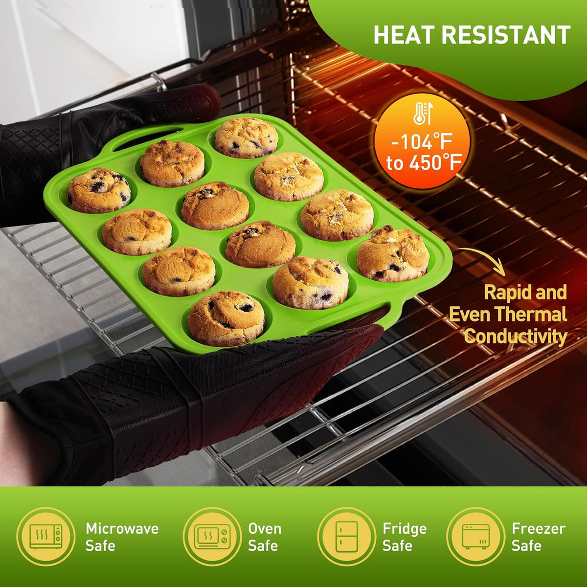 12 Cups Silicone Muffin Pan with Metal Reinforced Frame Regular Size Cupcake Pan Tray Egg Bites Silicone Circle Cookie Molds Muffin Tin Tart Pans