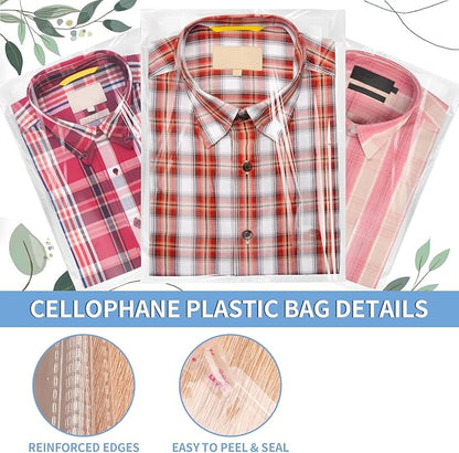 Cellophane Bags, 70 Pcs Resealable Clear Poly Bags for Clothes, Shirt Bag, Decorative Wrappers, Party Favors & Artwork(9x12)