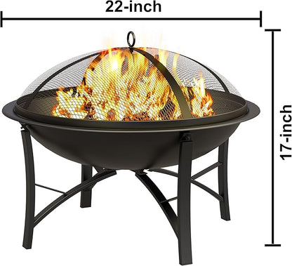 Fire Beauty Fire Pit for Outside Wood Burning,BBQ Grill Steel Fire Bowl with Spark Screen Cover,Log Grate,Poker for Camping Beach Bonfire Picnic Backyard Garden