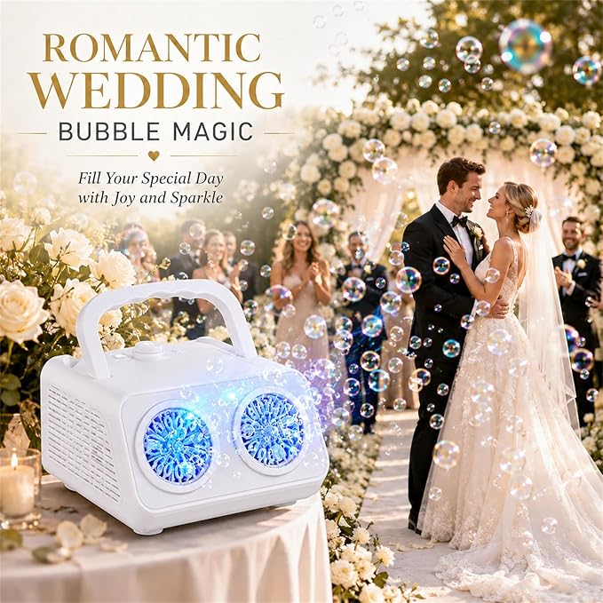 Bubble Machine with Dual Fans, 20,000+ Bubbles Per Minute, USB-C or AA Battery Powered,Leak-Proof Sealed Bottle,Portable Bubble Maker for Birthday Party Pool Wedding Outdoor