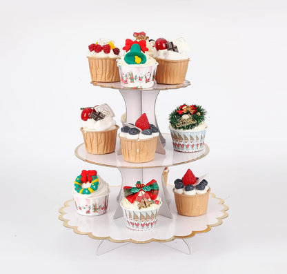 3-Tier Cupcake Stand, Lace Trim Cake Stand Holder, Tiered DIY Cupcake Stand Tower for Dessert Table Displays, Birthday Theme Party Favors Decoration