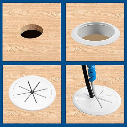 Surf turtle 10 Pack 2 Inch White Desk Grommets, Flexible Plastic Cable Cord Hole Cover with Hole Saw for Desk Table Cabinet Countertop Furniture