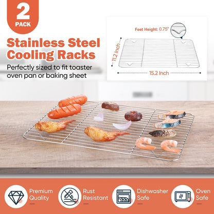 Homikit 2 PCS Cooking &amp; Baking Cooling Rack,15 x 11 Inch Stainless Steel