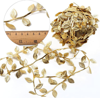 David accessories Gold Leaves Leaf Ribbon Trim Rope - 20 Yards - for DIY Craft Party Wedding Home Decoration(Gold)