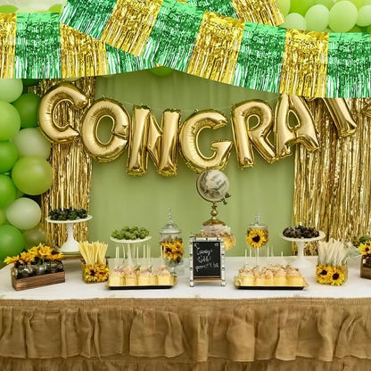 BEISHIDA 3 Packs Metallic Foil Fringe Garland Green Gold Wall Hanging Tinsel Fringe Banners for Car Floats Bridal Shower Wedding Birthday Graduation Holiday Party Decoration(30 Feet)