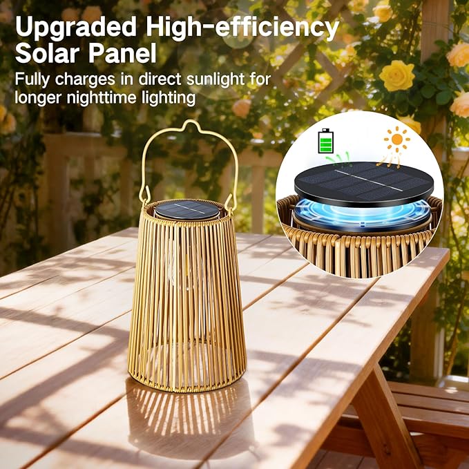 2 Pack Solar Lanterns, Outdoor Waterproof Hanging Rattan Woven Solar Lights with Auto On/Off, Decorative Gifts for Mom, Garden, Yard, Patio, Tree, Porch, Lawn, Pathway Outside Tabletop Decor
