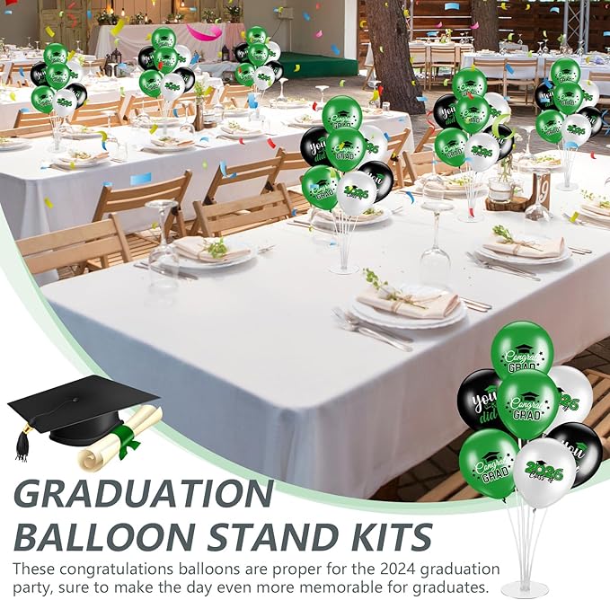 4 Set Graduation Party Balloon Stand Kits for Table Centerpieces Balloon Tables Holders with Congrats 2026 Graduation Party Decorations for School College Photo Props(Green)