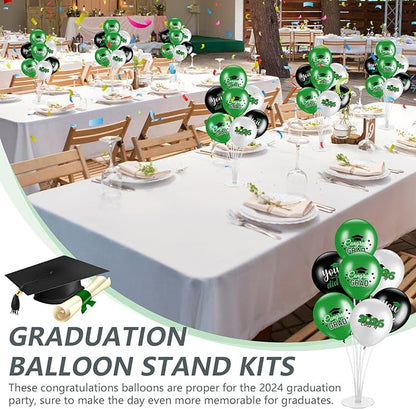 4 Set Graduation Party Balloon Stand Kits for Table Centerpieces Balloon Tables Holders with Congrats 2026 Graduation Party Decorations for School College Photo Props(Green)
