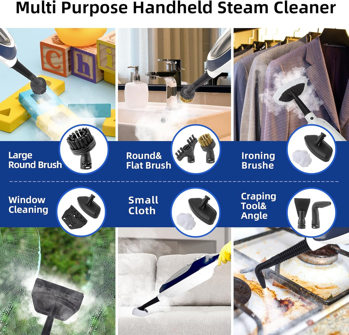 Steam Mop - 10-in-1 Floor Steamer Detachable MultiPurpose Handheld Steam Cleaner for Hardwood/Tile/Laminate All Floors Carpet Cleaning with 11 Accessories for Whole Home Use(Blue).