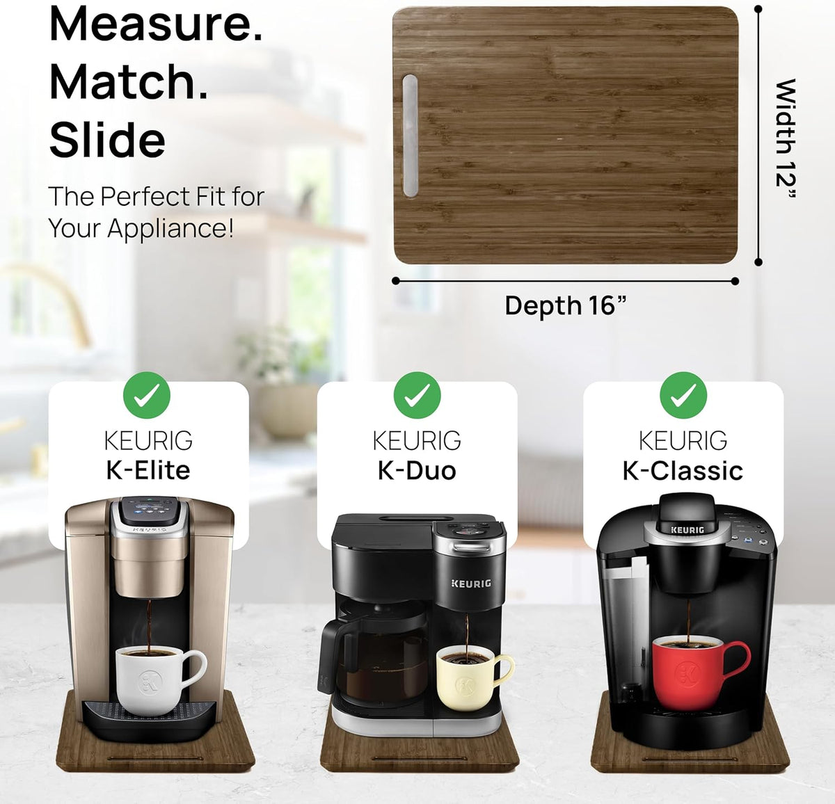 Ibyx Elegant Sliding Tray for Your Coffee Maker & Heavy Kitchen Appliances - Sturdy, Slides Easily from Under The Cabinet (Brown, 12”W x 16”D)