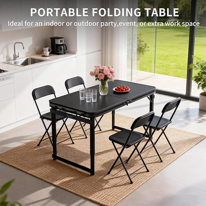 3.3FT x 2FT Folding Camping Table with Aluminum Alloy Legs, Adjustable Height Portable Outdoor Picnic Table for Camping, Travel, Parties, Kids Crafts, and Market Vendor Use
