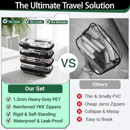 YQBRAO 2-Pack Small Clear Hard Shell Zipper Case Black, 1.2mm Heavy-Duty Crush-Proof Makeup Bag, TSA Approved Toiletry Bag, Rigid Diaper Bag Organizer Pouches for Cables, Tech & Snacks