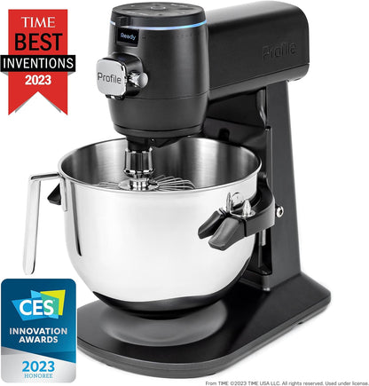 GE Profile Smart Stand Mixer, Built-In Smart Scale & Auto Sense Technology, 7qt Stainless Steel Bowl, 11 Speed, Includes Dough Hook, Beater