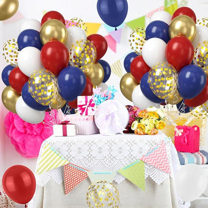 Red White Blue Balloon, 50PCS 12 Inches Navy Blue Dark Ruby Red Latex Balloons Metallic Gold Confetti for Baby Shower Birthday Patriot Graduation Veterans Day Party Decoration