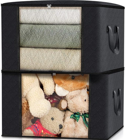 Fab totes Storage Bags,Clothes Blanket Storage Bins Foldable Closet Organizers with Reinforced Handle for Home Dorm Storage and Organization,Fabric Bags for Organizing Sheets,Clothing (Black,4 Pack)