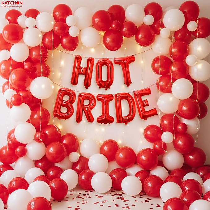KatchOn, Red Hot Bride Balloons - 16 Inch | Bridal Shower Decorations, Bachelorette Party Favors | Red Bride Balloon for Bride To Be Decorations | Wedding Balloons, Wedding Shower, Bridal Shower Decor