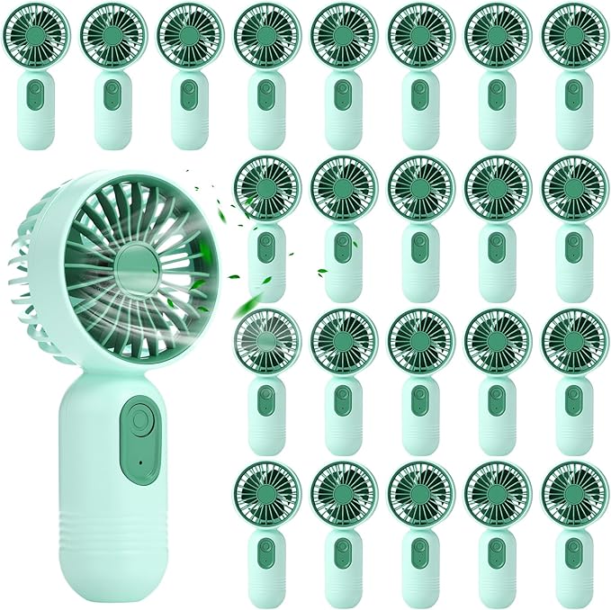 Rossesay 24 Pack Mini Portable Fan Bulk for Travel 3 Speeds, Rechargeable USB Battery Operated, Small Handheld Personal Eyelash Fans for Women Men Indoor Outdoor (Green)