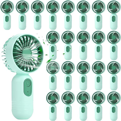 Rossesay 24 Pack Mini Portable Fan Bulk for Travel 3 Speeds, Rechargeable USB Battery Operated, Small Handheld Personal Eyelash Fans for Women Men Indoor Outdoor (Green)