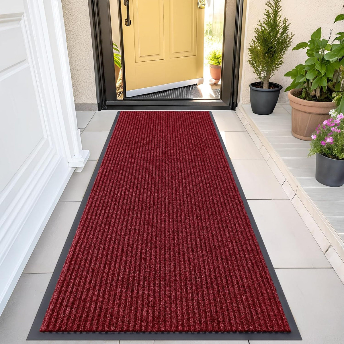 OLANLY Front Door Mat Indoor Outdoor Entrance, Waterproof Heavy Duty Doormat, Fade Resistant, Low Profile, Easy Clean Patio Porch Welcome Floor Mats for Entry, 47x24, Wine Red