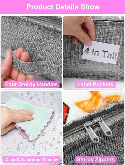 punemi 4 inches Under Bed Storage Containers, Low Profile Underbed Storage, NO STRUCTURE, Soft Foldable Underbed Cloth Storage Bags, Zipper Blanket Storage Container, 2Pack, Grey, 20x40x3.7in
