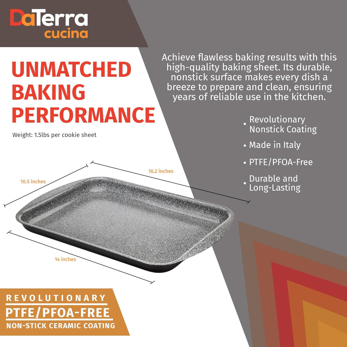 DaTerra Cucina - Nonstick Ceramic Coated Baking Sheet Twin Pack – 16" x 11" x 1" Professional Grade, PTFE, Cadmium, Lead & Pfoa Free, Oven Safe