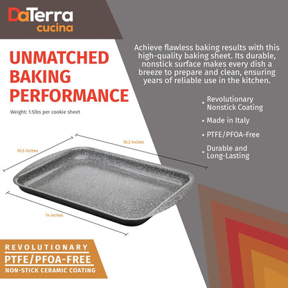DaTerra Cucina - Nonstick Ceramic Coated Baking Sheet Twin Pack – 16" x 11" x 1" Professional Grade, PTFE, Cadmium, Lead & Pfoa Free, Oven Safe