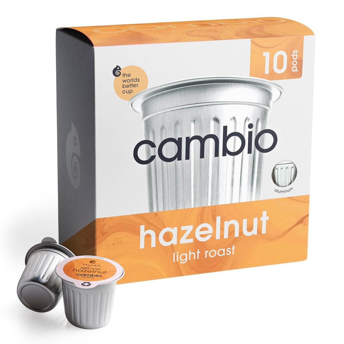 Cambio Roasters Hazelnut Coffee Pods - Recyclable Aluminum Pods, 10ct | Hazelnut Light Roast Organic Coffee in Recyclable Aluminum Coffee Pods. Compatible with Keurig® Brewers.
