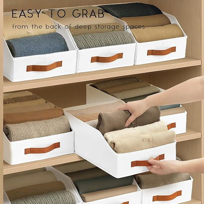 Homsorout Fabric Storage Bins for Organizing - 6 Pack Large Trapezoid Collapsible Storage Bins with Front Handle, Closet Organizers and Storage for Bedroom, Home Shelves, Small Spaces, White