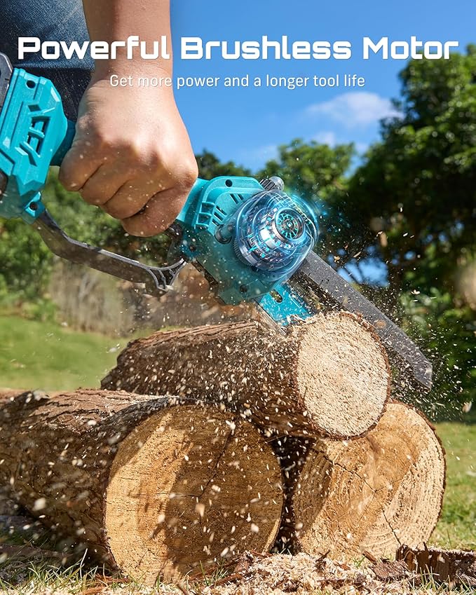 SEESII 2-in-1 Electric Pole Saws: Brushless Mini Chainsaw Cordless 6 Inch, 2 x 4000mAh Batteries, Pole Saw for Tree Trimming,Hand held Chain Saw with Extension Pole for Tree Limb Branch Cutter,P6 Ace