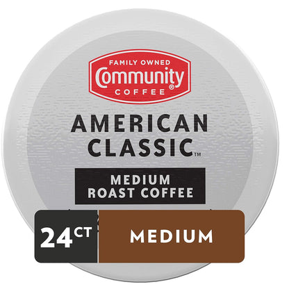 Community Coffee American Classic 24 Count Coffee Pods, Medium Roast, Compatible with Keurig 2.0 K-Cup Brewers, 24 Count