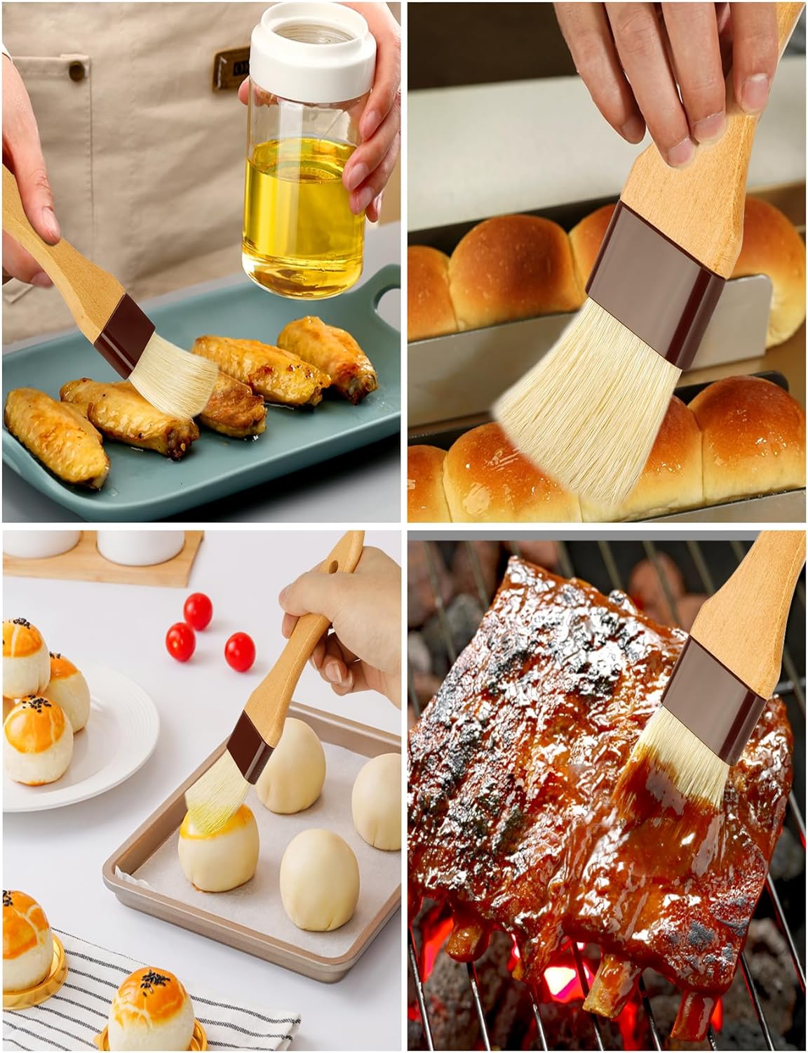 Basting Brush,Pastry Brush 1.5" & 1" - Natural Bristle Cooking Brush for Baking,Not Shed Food Grade Brush,Butter Brushes