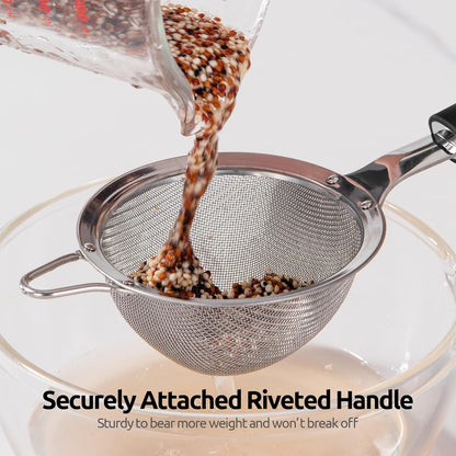 18/8 Stainless Steel Mesh Strainer: U-Taste 3.9 Inch Kitchen Fine Mesh Sieve Food Colander with Riveted Sturdy Silicone Handle and 30 Mesh Hole for