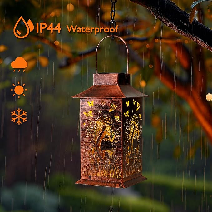 Homemory Mushroom Solar Lanterns Outdoor Waterproof, Birthday Gifts for Women Mom Grandma, LED Metal Decoration for Outside, Yard, Backyard, Porch, Lawn
