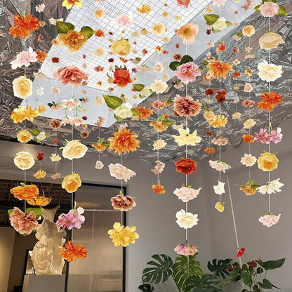 Suncalla 6 Pcs 35.46 ft Flower Garlands Backdrop Spring Artificial Wildflower Vines Floral Decorations for Party Fake Flower Vines Faux Silk Wildflower for Easter Wedding Garden Wall Arch(Champagne)