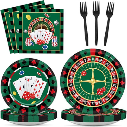96 Pieces Casino Themed Party Tableware Set for Las Vegas Birthday Party Decorations Casino Poker Card Birthday Party Dessert Paper Plates Napkins Forks for 24 Guests Poker Card Playing Club Supplies