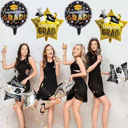 9Pcs Graduation Balloons Class of 2026 Balloons Congrats Grad Balloon for College High School Graduation Party Decorations
