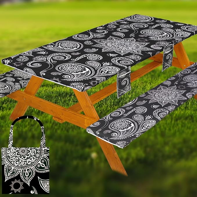 Picnic Table Cover with Bench Covers Table Cloth Tablecloth Summer Outdoor Rv Patio Tent Camping Glamping Campsite Camper Essentials Accessories Items Gear Gadgets Stuff Necessities Supplies Must Have