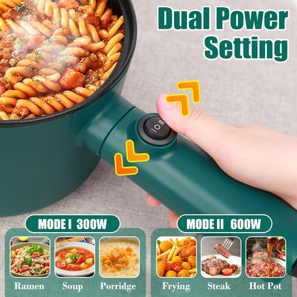 Hot Pot Electric, 1.8L Ramen Cooker, Portable Cooker, Non-Stick Frying Pan, Electric Pot for Pasta, Egg, Steak, Over-Heating Protection, Dual Power Control, Suit Dorm Room, Travel,RV,Hotel
